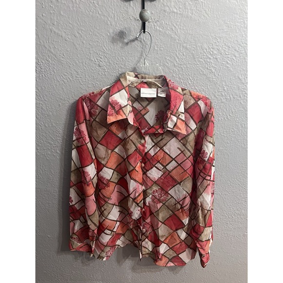 Alfred Dunner Tops - Alfred Dunner Button Up Top Womans Size 16‎  Long Sleeve Reddish Plaid